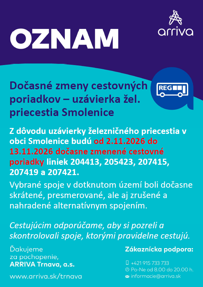Smolenice oznam Arriva